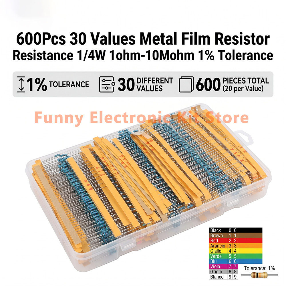 Resistor Kit 1 4W - Zestaw 600 sztuk metalowych rezystorów filmowych,