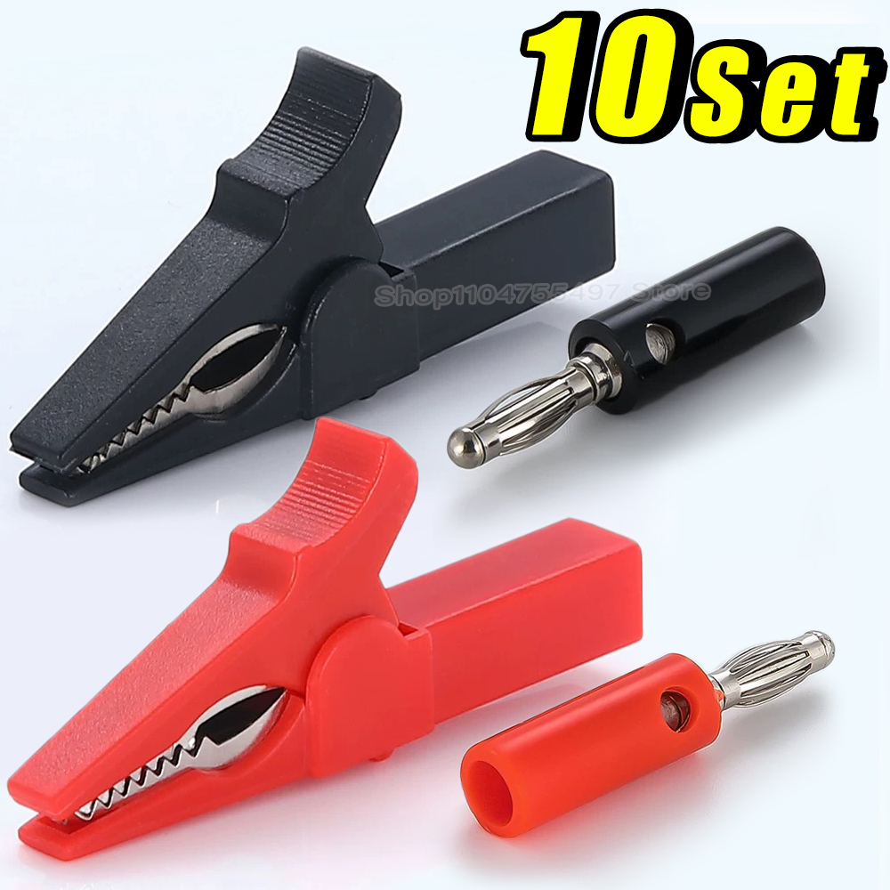 Crocodile Clip Set - Zestaw krokodylków z wtykami bananowymi, bez