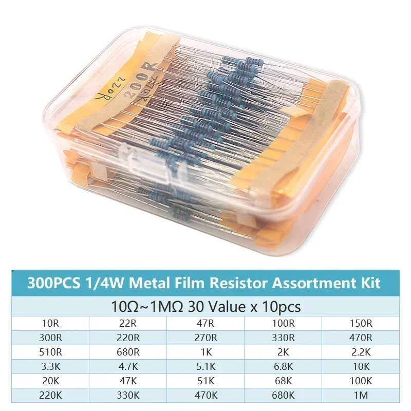 Resistor Kit 1 4W - 300/600 SZTUK 30 wartości 1/4W Zestaw