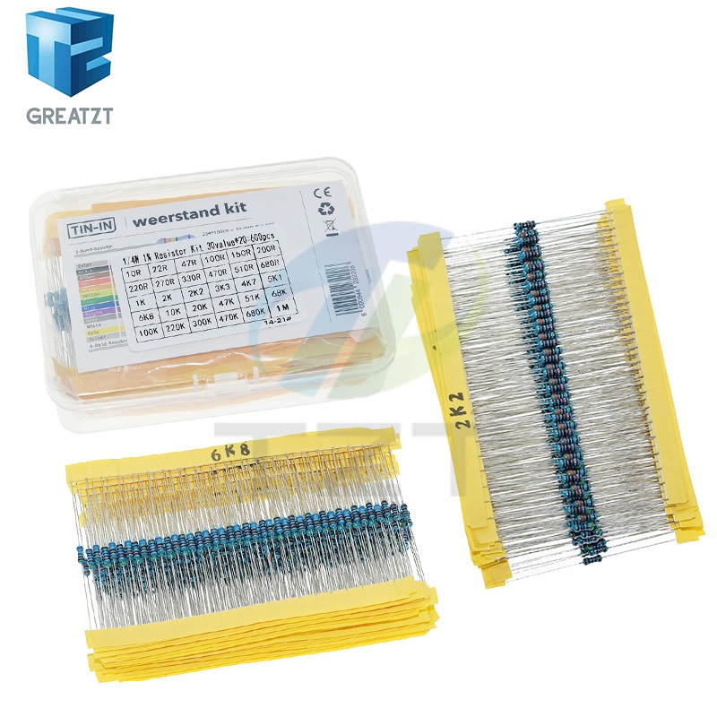 Resistor Kit 1 4W - GREATZT 600 sztuk/zestaw 30 rodzajów rezystorów