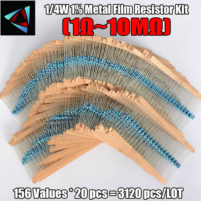 Resistor Kit 1 4W - 3120 sztuk 156Values jednostka elektryczna 1/4W